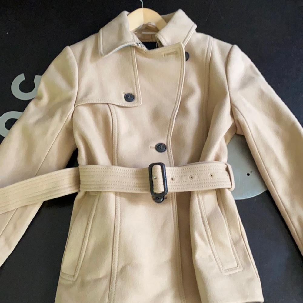 Banana Republic Beige Double-Breasted Wool Blend Pea Coat with Belt